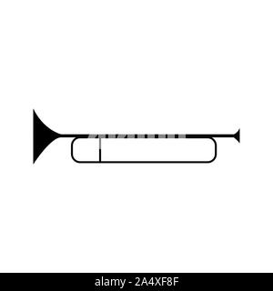 Trumpet in simple black style isolated on white background. Good for mobile, web, decor, print products, application, stickers, logo, books. Vector il Stock Vector