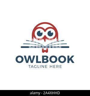 Cute Owl head with book education logo - vector illustration. Emblem design Stock Vector