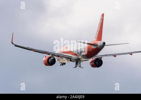 easyJet Airbus A320 NEO jet airliner plane G-UZHF taking off at London Southend Airport, Southend on Sea, Essex, UK Stock Photo