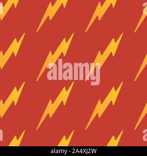 Abstract vector yellow seamless thunder pattern flat design on a red background. Stock Vector