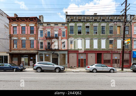 Cincinnati, OH – Circa JULY 2013 – Buildings in the rapidly gentrifying  Over-the-Rhine district stand ready to be renovated. Stock Photo