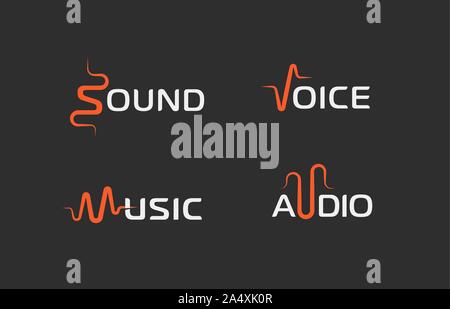 Set of sound wave abstract symbol, voice recorder logo template, music label, audio track sign. Vector logotype concepts. Stock Vector
