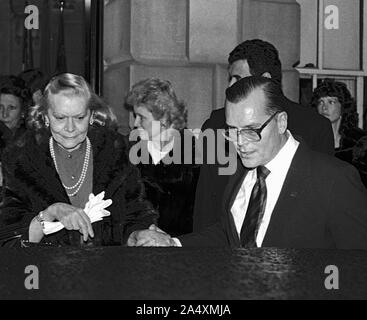 Washington DC, USA, February 18, 1984 Jack Kelly (Grace KellyÕs Brother) on the right with GraceÕs older sister Margaret Conlan on the left at car leaving the Princess Grace Foundation gala hosted by President Reagan Stock Photo