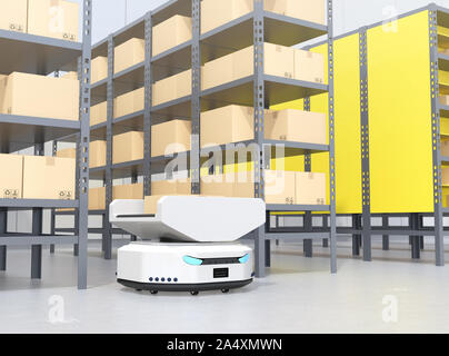Line of Autonomous Mobile Robots in modern warehouse. 3D clay rendering ...