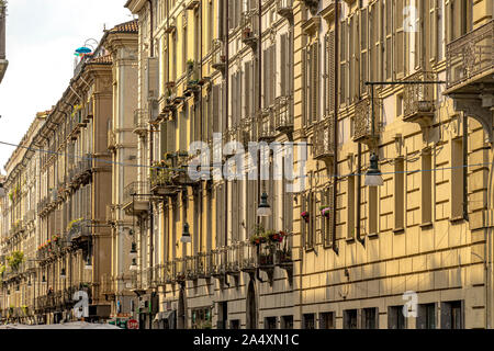 Late afternoon sunlight reflecting off apartment buildings along  Via Giuseppe Garibaldi  ,Turin,Italy Stock Photo