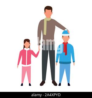 avatar man with kids, flat colorful design Stock Vector