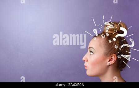 Head with white question marks, and copy space Stock Photo