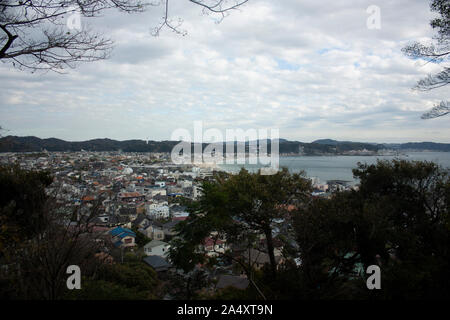 Sea and city view from the great Kamakura Japan mountain Stock Photo