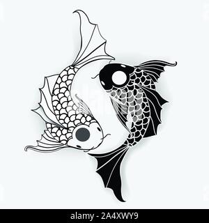 Yin yang symbol with koi fish. Stock Vector