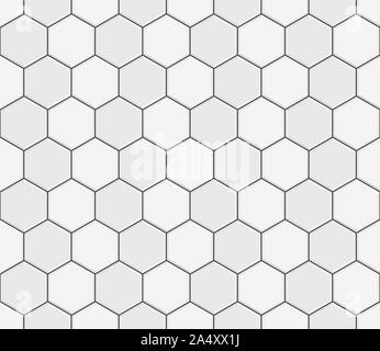 Abstract seamless pattern, white gray ceramic tiles floor. Concrete hexagonal paver blocks, vector illustration Stock Vector