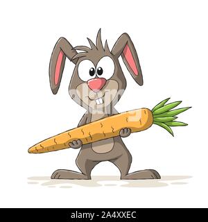 Cartoon rabbit with carrot. Hand drawn vector illustration with separate layers. Stock Vector