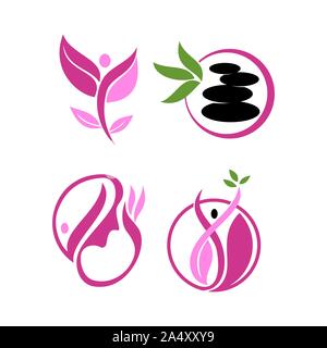 Nature spa logo Design Icon vector Template set Stock Vector