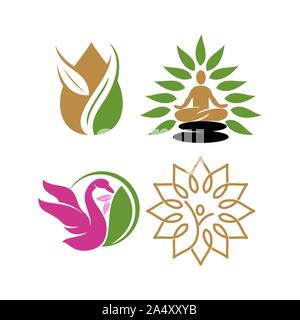 Nature spa logo Design Icon vector Template set Stock Vector