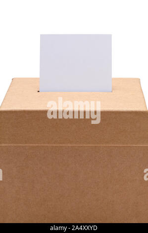 Brown Ballot Box Close Up Isolated on White Background. Stock Photo