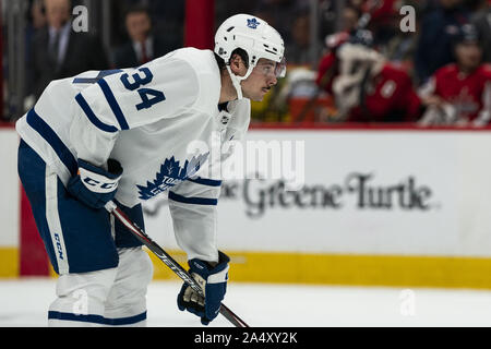 Washington, United States. 16th Oct, 2019. Toronto Maple Leafs center Auston Matthews (34) looks on after a stoppage in play during the third period as the Caps play the Toronto Maple Leafs at Capital One Arena in Washington, DC on Wednesday, October 16, 2019. The Capitals host the Toronto Maple Leafs to start a 3 game home stand tonight. Photo by Alex Edelman/UPI Credit: UPI/Alamy Live News Stock Photo
