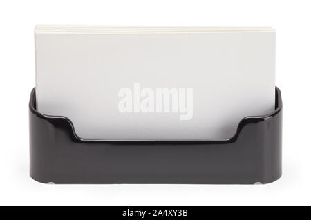 Blank Bussiness Cards in Holder Front View  Isolated on White Background. Stock Photo