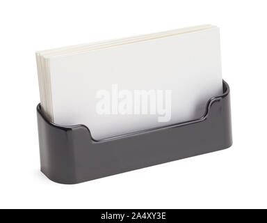 Blank Bussiness Cards in Holder Isolated on White Background. Stock Photo