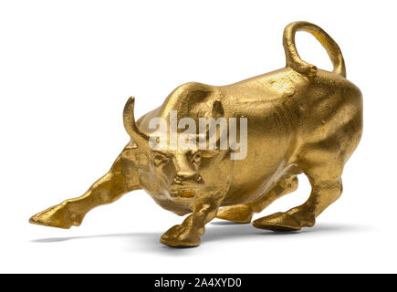 Golden Bull Statue Isolated on White Background. Stock Photo