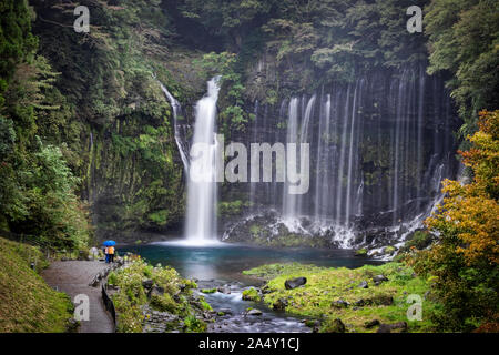 The Shiraito Falls near Fujinomiya, Japan, on the list of Japan's Top 100 Waterfalls. Stock Photo