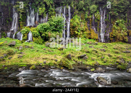 Just some of the falls at  the Shiraito Falls near Fujinomiya, Japan, on the list of Japan's Top 100 Waterfalls. Stock Photo