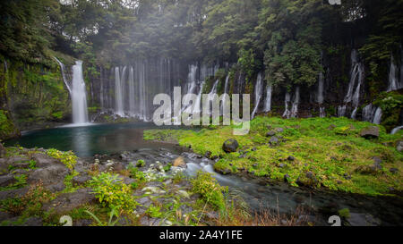 The Shiraito Falls near Fujinomiya, Japan, on the list of Japan's Top 100 Waterfalls. Stock Photo