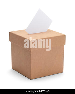 Small Brown Ballot Voting Box Isolated on White Background. Stock Photo