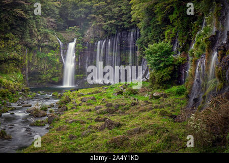 The Shiraito Falls near Fujinomiya, Japan, on the list of Japan's Top 100 Waterfalls. Stock Photo