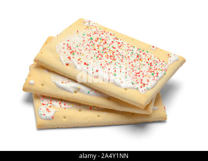 Stack of Three Toaster Pastries Isolated on White. Stock Photo