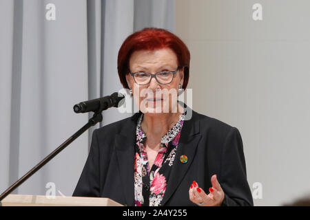Frankfurt, Germany. 16th Oct, 2019. Heidemarie Wieczorek-Zeul, the former German Federal Minister of Economic Cooperation and Development, speaks at the Frankfurt Book Fair. The 71th Frankfurt Book Fair 2019 is the world largest book fair with over 7,500 exhibitors and over 285,000 expected visitors. The Guest of Honour for the 2019 fair is Norway. (Photo by Michael Debets/Pacific Press) Credit: Pacific Press Agency/Alamy Live News Stock Photo