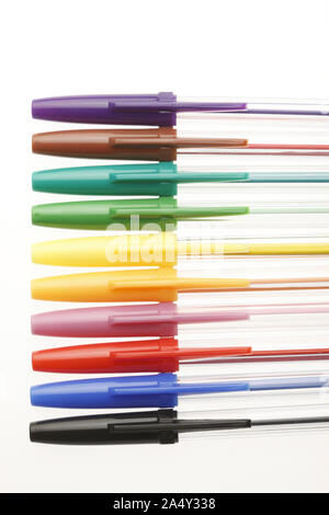 3 ballpoint pens with blue and black caps,isolated on white background ...