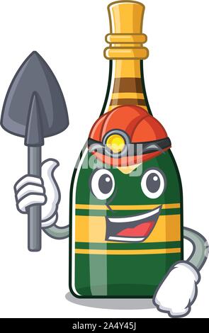 Miner champagne bottle in the character fridge Stock Vector