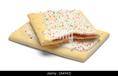 Two Toaster Pastries Stacked With Sprinkles Isolated on White. Stock Photo