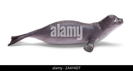 Grey Toy Seal Side View  Isolated on White Background. Stock Photo