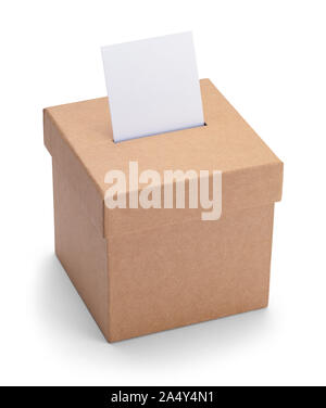 Small Brown Ballot Box Isolated on White Background. Stock Photo