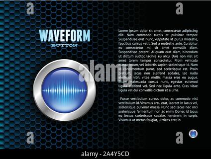 Silver button with sound wave sign Stock Vector