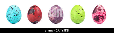 Set of same size colored quail easter eggs isolated on white background. Easter concept Stock Photo