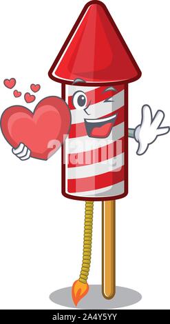 With heart fireworks rocket mascot in cartoon shape Stock Vector