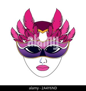 Mardi gras mask with feathers icon over white background Stock Vector