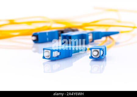 Fiber Optics connectors symbolic photo for fast internet connection ,Internet Service Provider equipment.broadband connection is  available everywhere Stock Photo