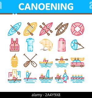 Canoeing Collection Elements Icons Set Vector Stock Vector