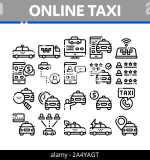 Online Taxi Collection Elements Icons Set Vector Stock Vector