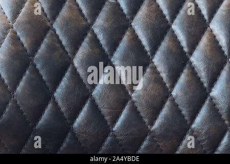 Vintage dark brown leather texture with stitch Stock Photo