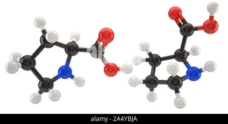 Proline  molecule structure 3d illustration with clipping path Stock Photo
