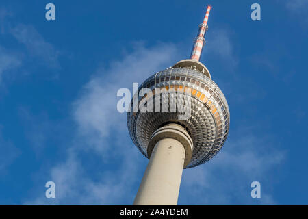 Detail of the television tower, Berlin, Germany, against a beautiful blue sky Stock Photo