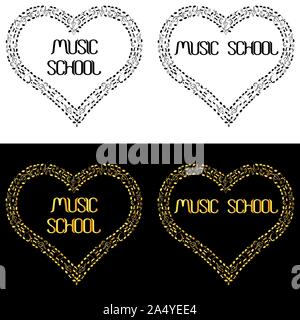 art music school logo with heart-shaped frame made of musical notes Stock Vector