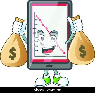 With money bag down chart vertical tablet character style. Stock Vector