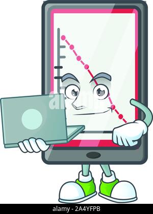 With laptop down chart vertical tablet character style. Stock Vector
