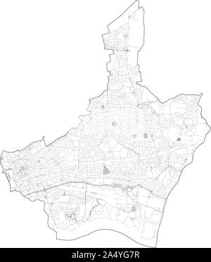 Satellite view of the London boroughs, map and streets of Barking and Dagenham borough. England Stock Vector