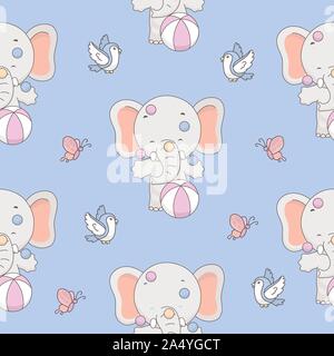 Elephant, Bird, Butterfly Seamless Pattern. Vector Illustration ready for print Stock Vector
