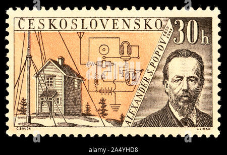 Czech postage stamp (1959) : 'Radioinventors' series. Alexander Stepanovich Popov (1859-1905) Russian physicist, one of the first people to invent... Stock Photo